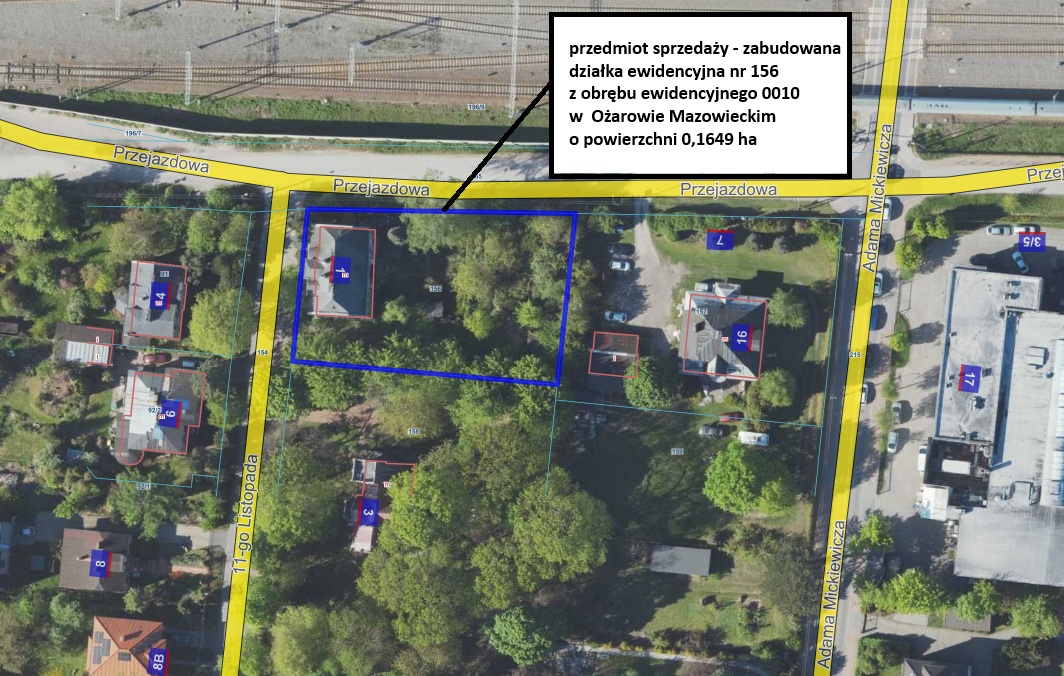 Pierwszy nieograniczony przetarg ustny na sprzedaż zabudowanej działki ewidencyjnej nr 156 z obr. 0010 w Ożarowie Mazowieckim