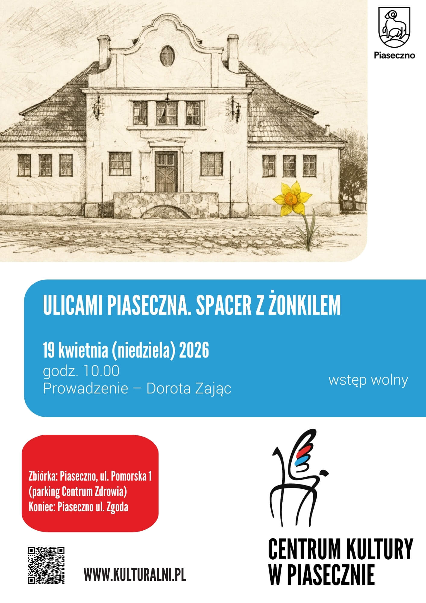 Spacer z żonkilem po ulicach Piaseczna