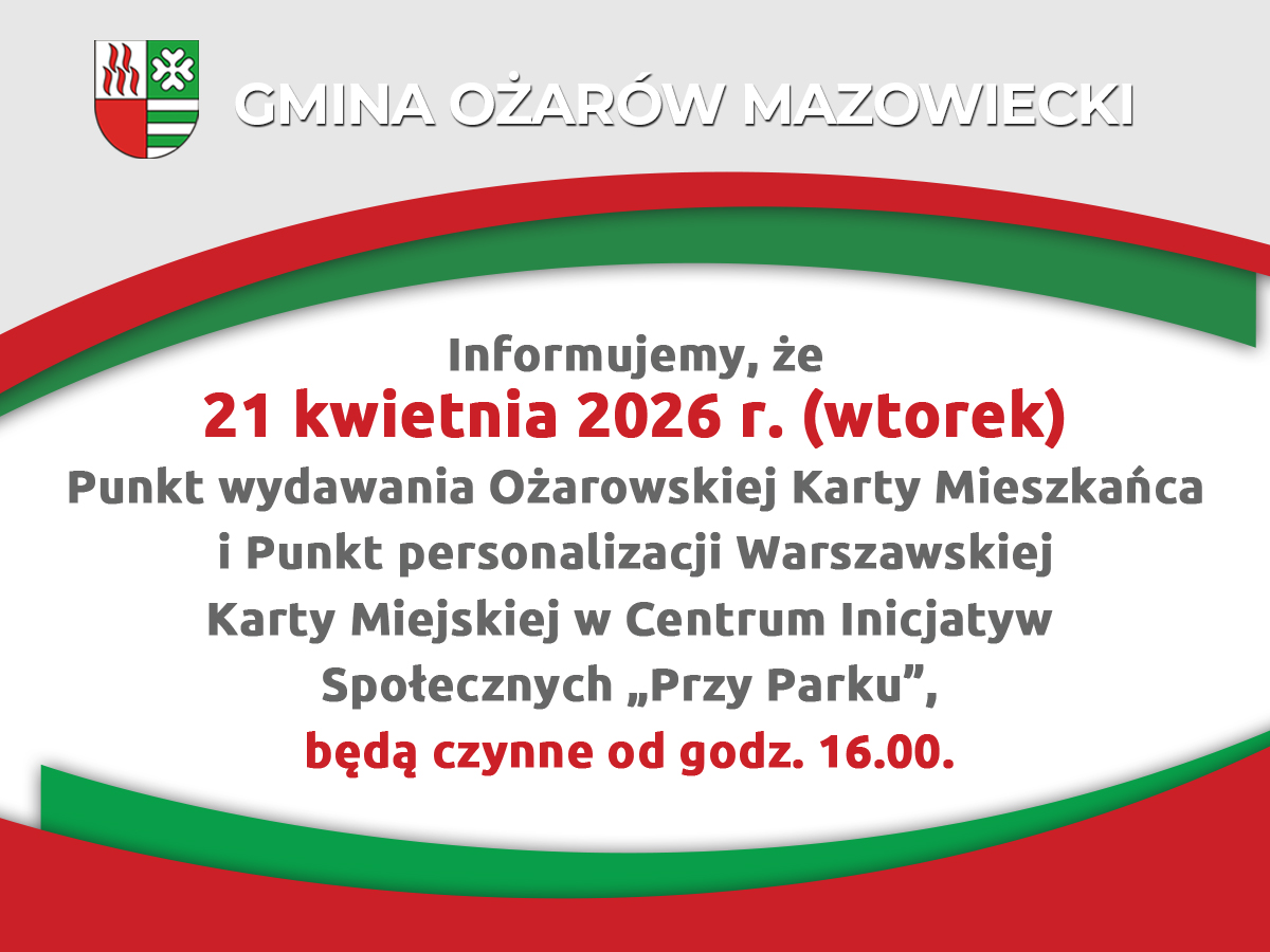 21 kwietnia Punkt wydawania OKM w CIS przy Parku otwarty od godz. 16.00