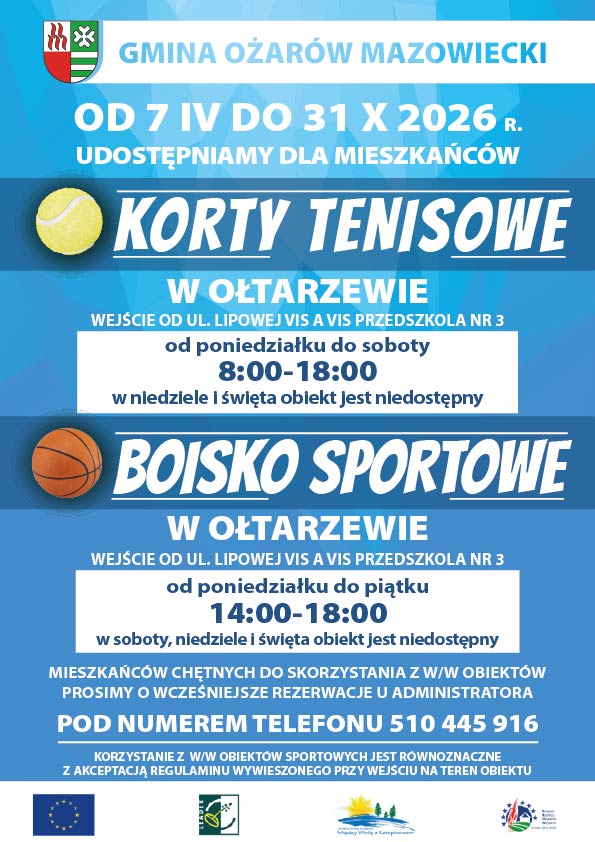 Od 7 kwietnia mieszkańcom udostępniamy korty tenisowe i boisko w Ołtarzewie