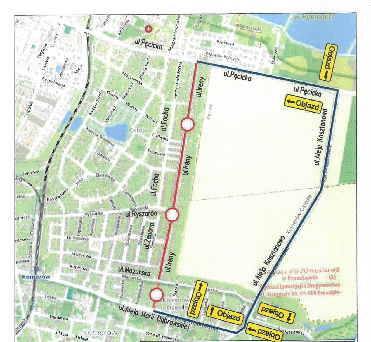 Remont ul. Podhalańskiej i ul. Ireny w Komorowie. Zakłócenia w ruchu