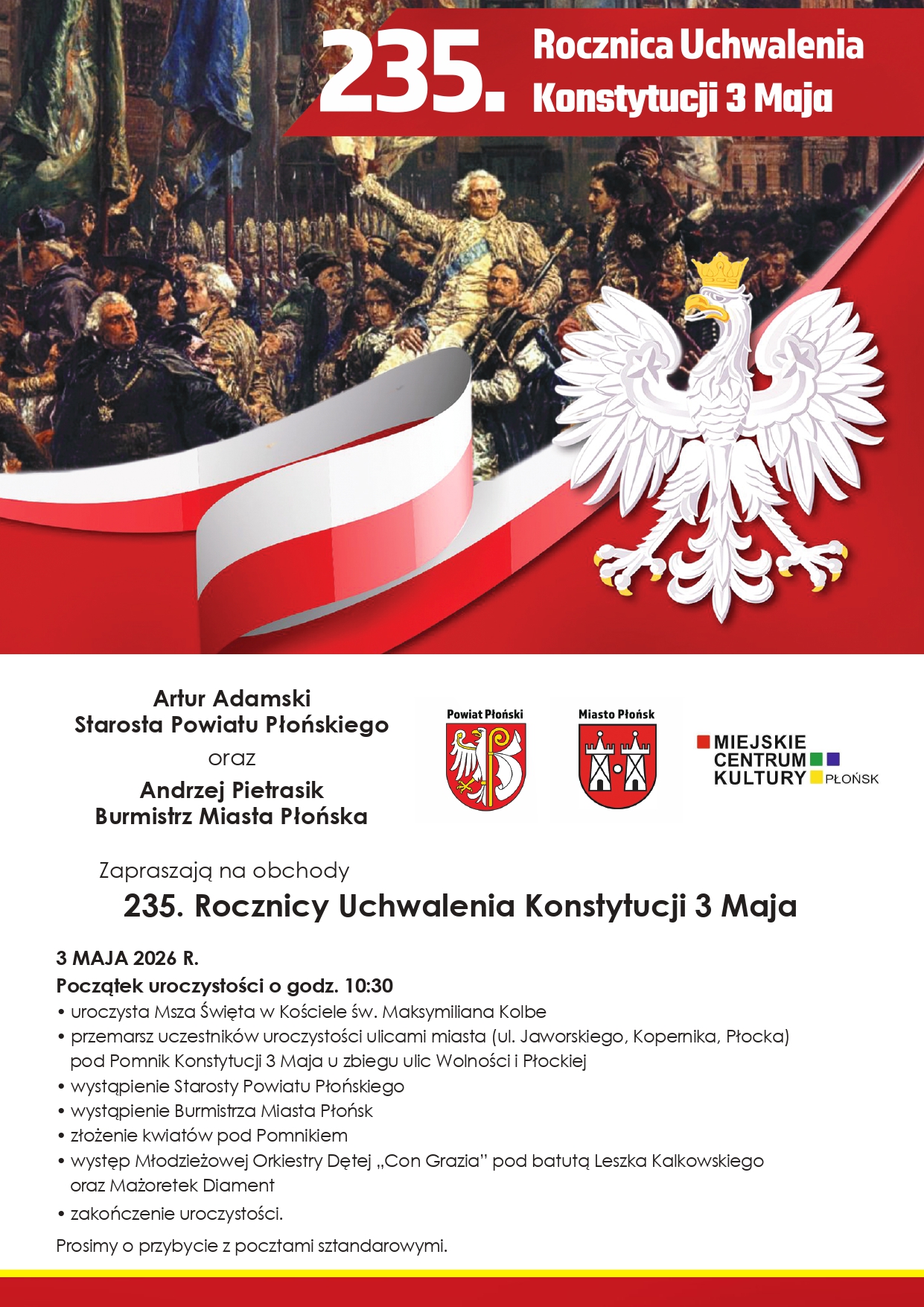 Zaproszenie na 235. rocznicę uchwalenia Konstytucji 3 maja