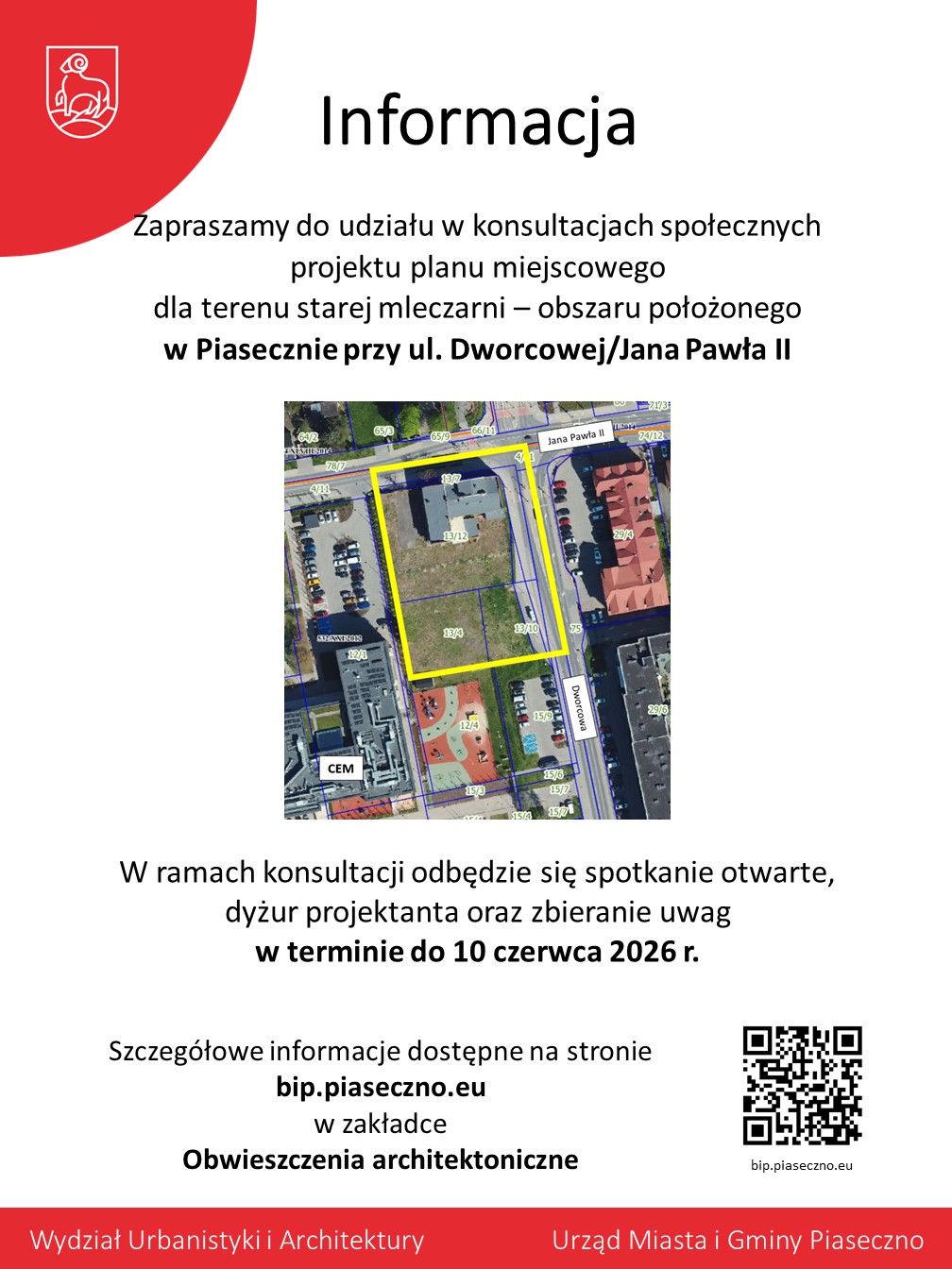 Konsultacje społeczne projektu planu miejscowego dla terenu przy ulicy Dworcowej i Jana Pawła II w Piasecznie