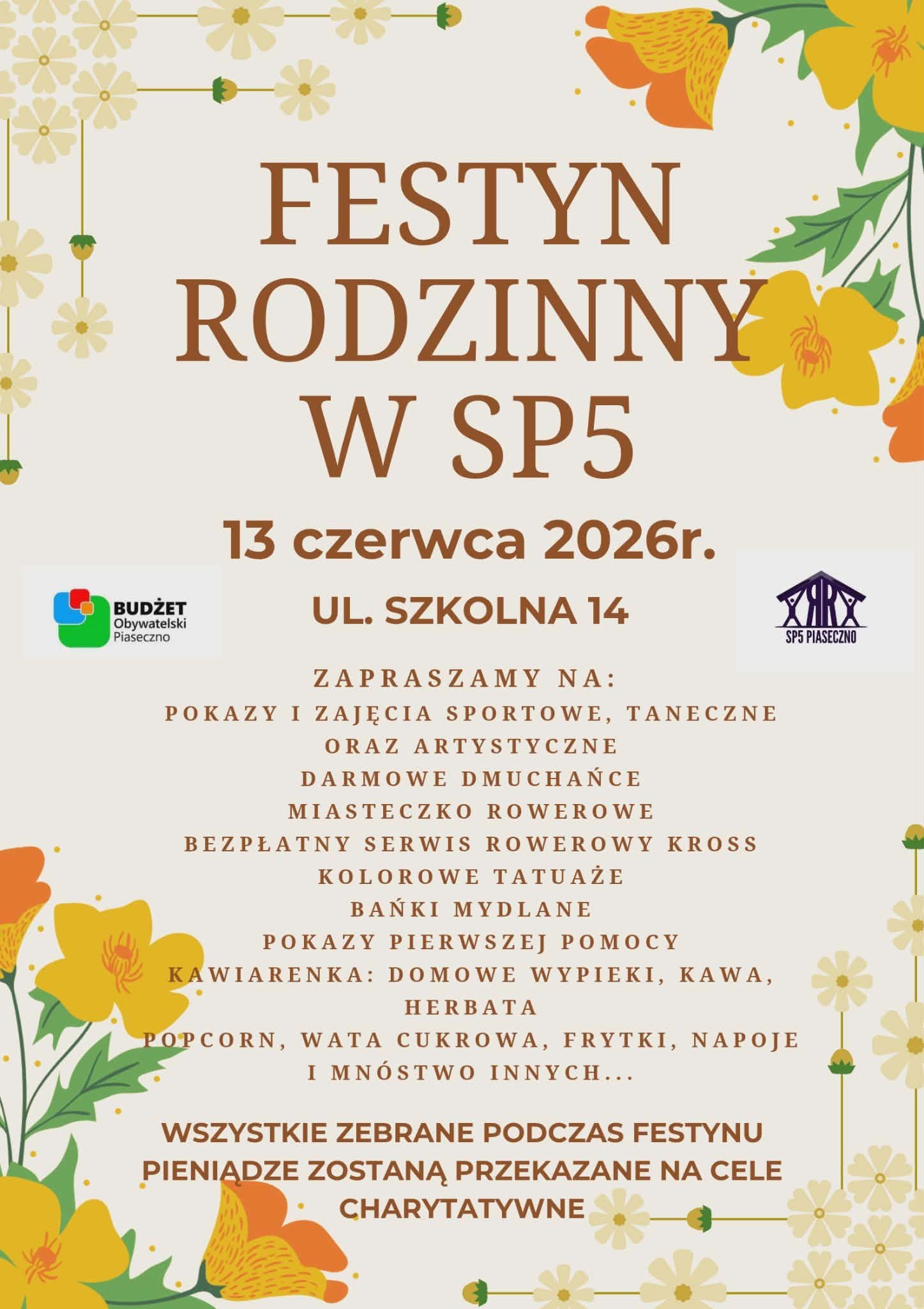 Festyn Rodzinny w Szkole Podstawowej nr 5 w Piasecznie odbędzie się